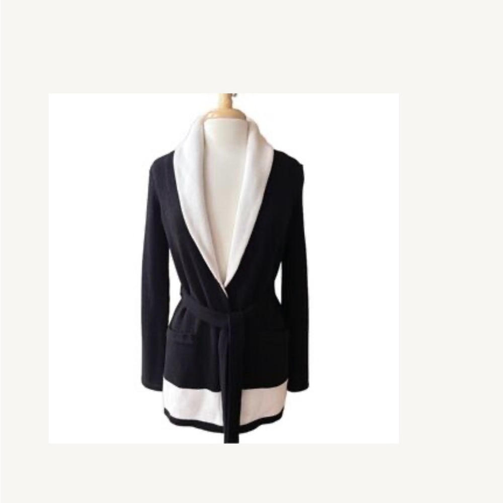 Ralph Lauren belted cardigan knit sweater with two tone color NWT